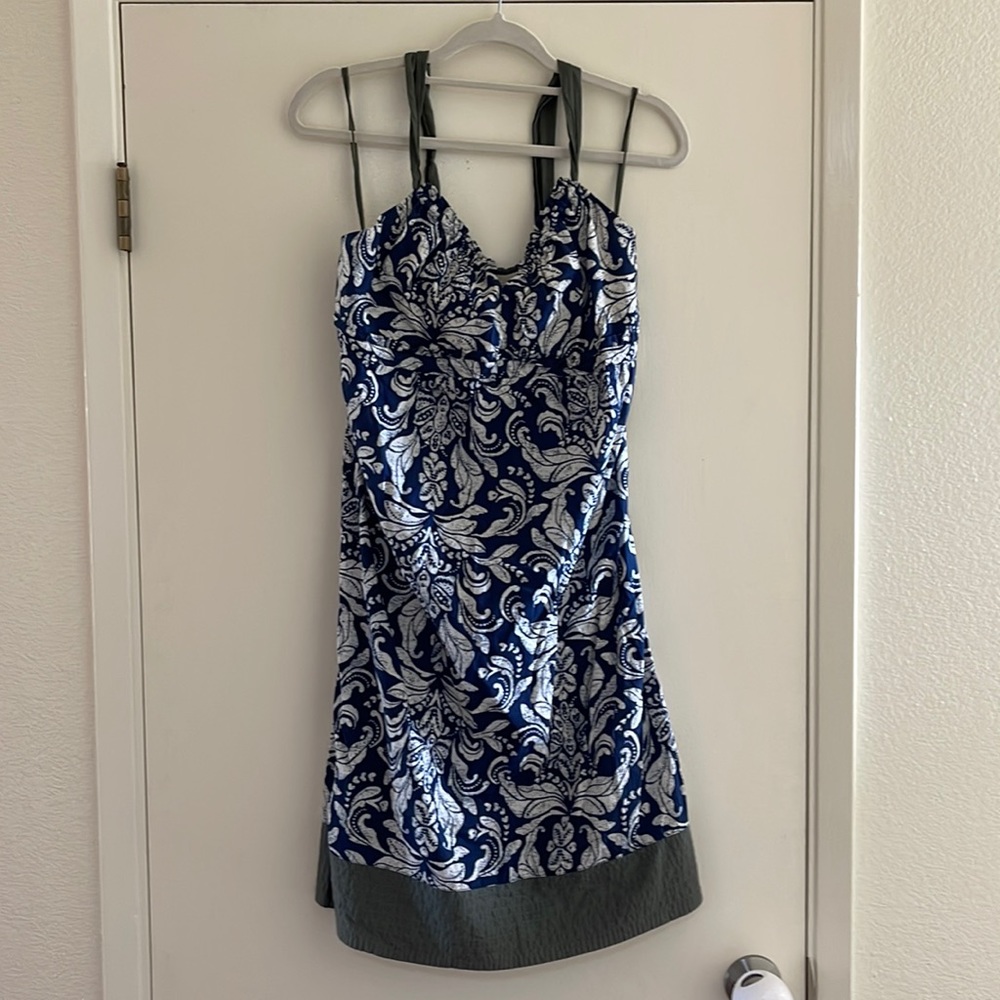 Blue/army green Hawaiian print dress